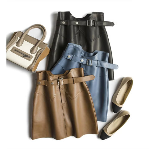 Women's genuine leather skirt - Ins Hot Style High Waist Short Skirt Multi-color Genuine L | Unidekuaidi