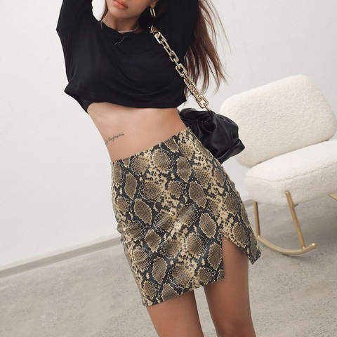 Women's genuine leather skirt - High Quality Popular Streetwear High Waist Snakeskin Patte | Unidekuaidi