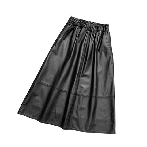 Women's genuine leather skirt - Loose Solid Color Women Sheepskin Leather Long Skirt With | Unidekuaidi