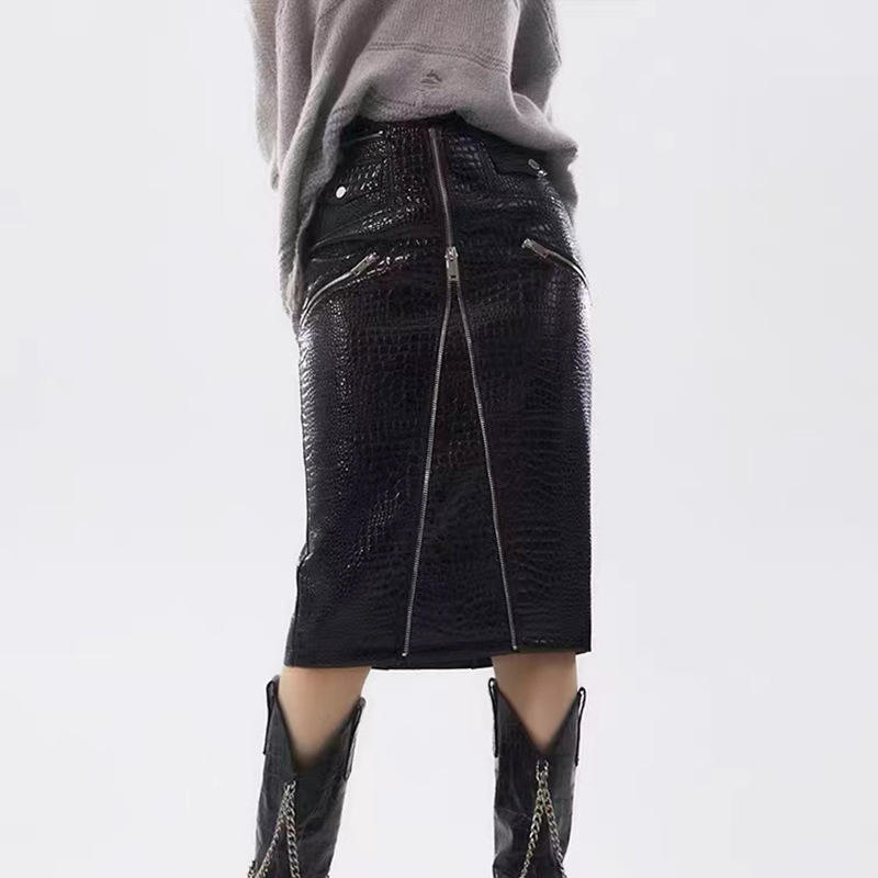 Women's genuine leather skirt - Latest Design Solid Color Medium Length Women's Midi Genui | Unidekuaidi