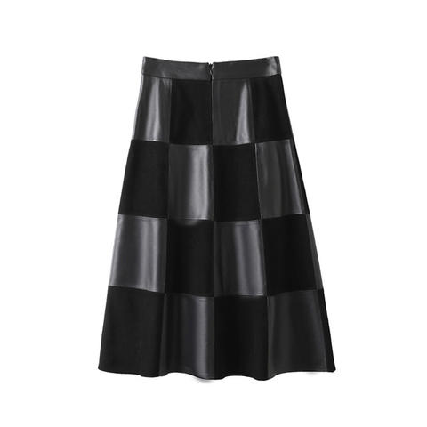 Women's genuine leather skirt - French Style Checkerboard Umbrella Skirt Genuine Sheepskin | Unidekuaidi
