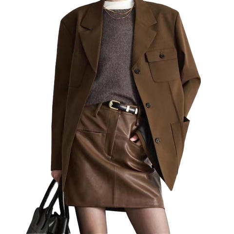 Women's genuine leather skirt - Custom Fashion Genuine Leather Skirt a Line High Waist Ele | Unidekuaidi