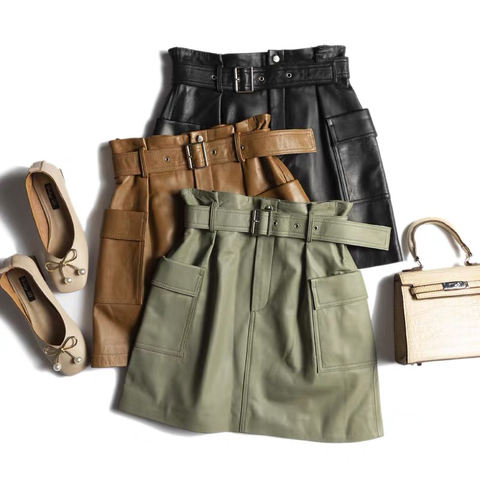 Women's genuine leather skirt - Ins Hot Style High Waist Sheepskin Short Skirt Street Fash | Unidekuaidi
