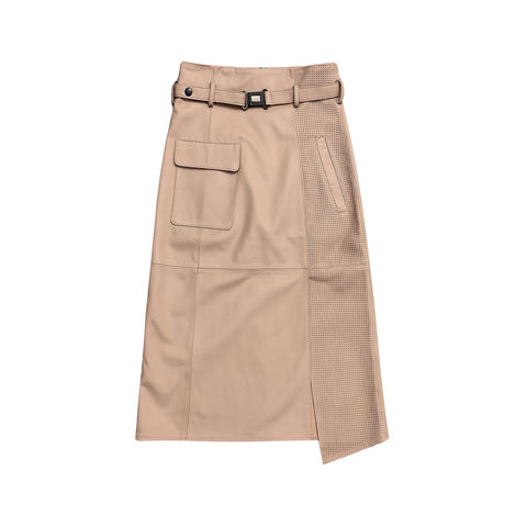 Women's genuine leather skirt - Fashion Cargo High Waist Sheepskin Long Skirt Leisure Fork | Unidekuaidi