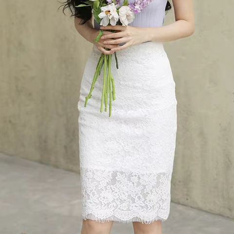 Women's genuine leather skirt - Trendy Products 2025 Elegant White Midi Lace Skirts High W | Unidekuaidi