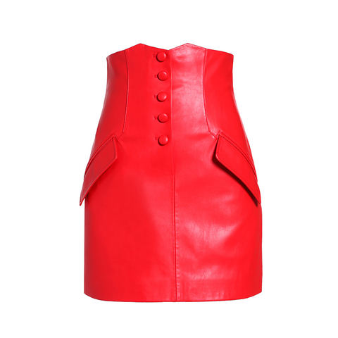 Women's genuine leather skirt - Fashion Design High Waist Hot Red Short Skirt Multi-color | Unidekuaidi