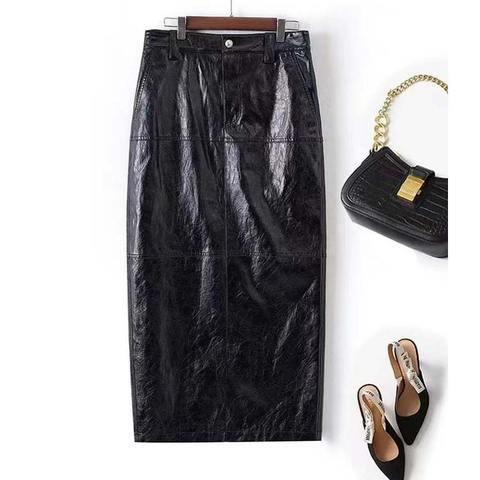 Women's genuine leather skirt - Reliable Quality Female Leather Skirt Elegant Black Long G | Unidekuaidi