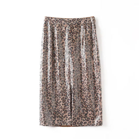 Women's genuine leather skirt - Spring New Trendy Mid Long High Split Shiny Sequins Elegan | Unidekuaidi