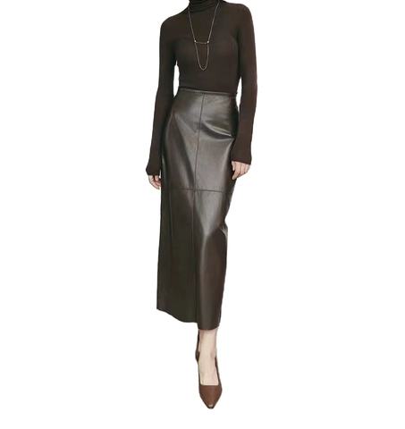 Women's genuine leather skirt - New Fashion Sheepskin Leather Long Skirts Solid Color High | Unidekuaidi