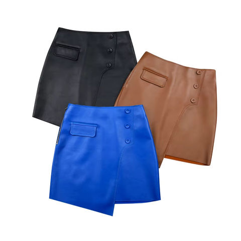 Women's genuine leather skirt - Versatile Asymmetrical Buttons Mini Women's Sheepskin Skir | Unidekuaidi