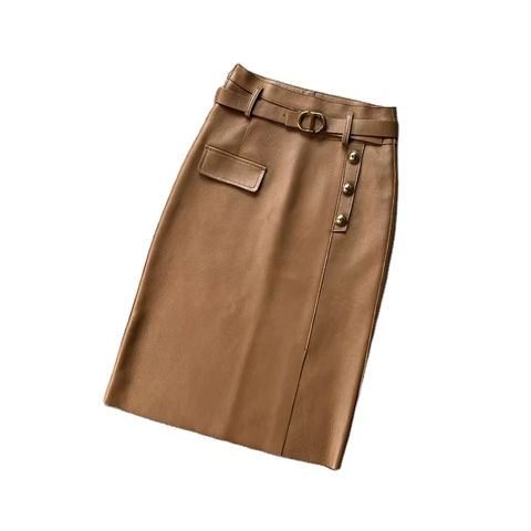Women's genuine leather skirt - Fashion Women's Long Sheepskin Skirt for Daily Commuting G | Unidekuaidi