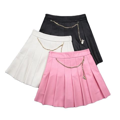 Women's genuine leather skirt - Sweet Cool Fashion Pleated High Waist Sheepskin Mini a Ver | Unidekuaidi