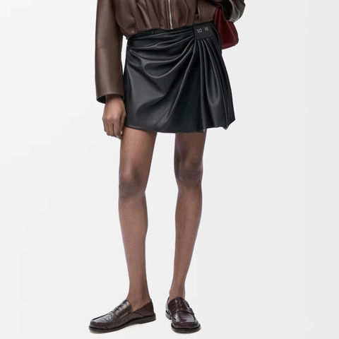 Women's genuine leather skirt - Casual Hot Irregular Pleated Design Slightly Elastic Skirt | Unidekuaidi