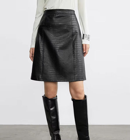 Women's genuine leather skirt - Wholesale a Line Embossed 100% Real Sheep Leather Skirt fo | Unidekuaidi