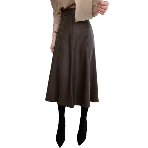 Women's genuine leather skirt - Wholesale Womens Skirts Plain Brown Casual Knee Length Lea | Unidekuaidi