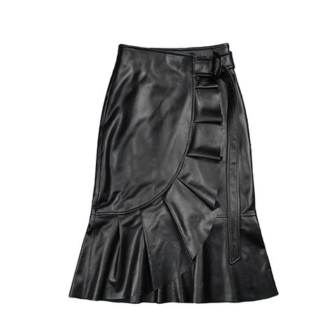 Women's genuine leather skirt - French Elegant Ruffles Skirt Asymmetry Design Fashion Knee | Unidekuaidi