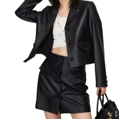 Women's genuine leather skirt - Autumn Spring New Trendy Sexy Black Single Breasted Stylis | Unidekuaidi