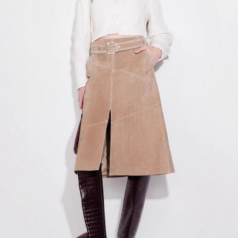 Women's genuine leather skirt - Spring New Arrival First Layer Suede Sheepskin Fashion Fro | Unidekuaidi