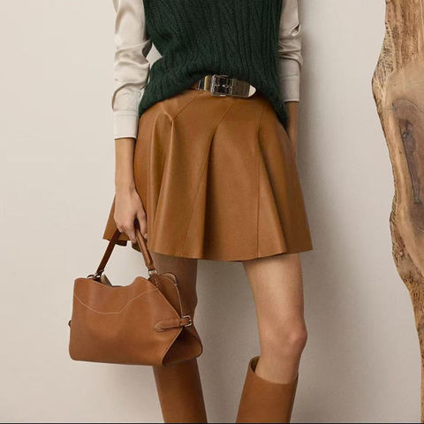 Women's genuine leather skirt - Autumn/Winter New High Waist Short Umbrella Skirt Looks Th | Unidekuaidi