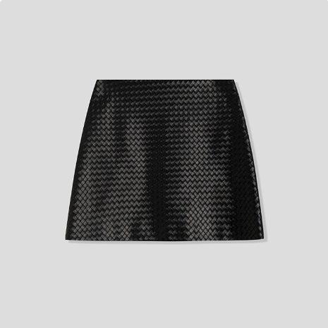 Women's genuine leather skirt - Black Brown Woven Leather Mini Skirt A-line Short Sheepski | Unidekuaidi