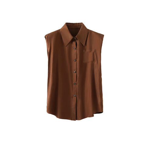 Women's genuine leather top - Women Blouse Single Breasted Pocket Solid Color Casual Loo | Unidekuaidi