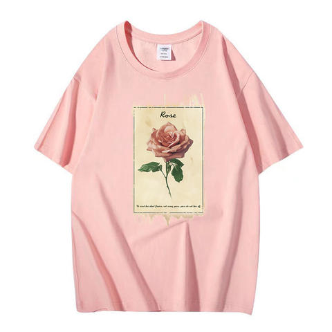 Women's genuine leather top - New Design High Quality Cotton T-Shirt Rose Printed Short | Unidekuaidi