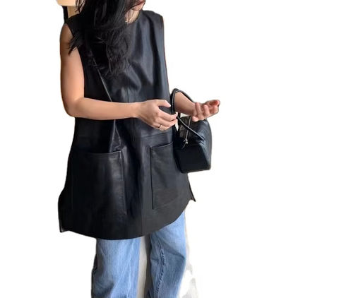 Women's genuine leather vest - Fashion Women Long Vest Dress Wholesale Solid Color Large | Unidekuaidi