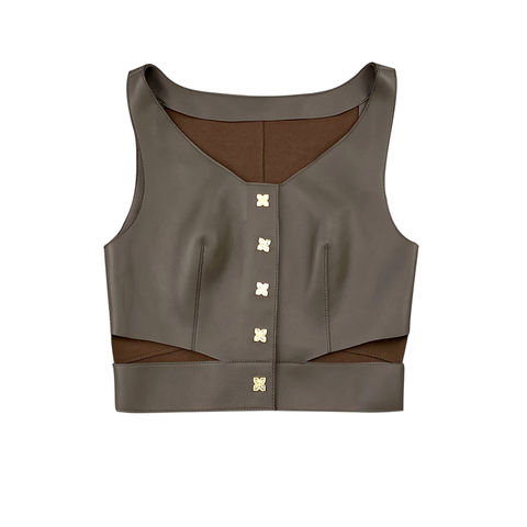 Women's genuine leather vest - Design Sexy Genuine Leather Sheepskin Multicolor Hollow-ou | Unidekuaidi