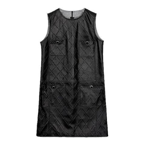 Women's genuine leather vest - High Quality Leather Dresses Diamond Check Embossing Genui | Unidekuaidi