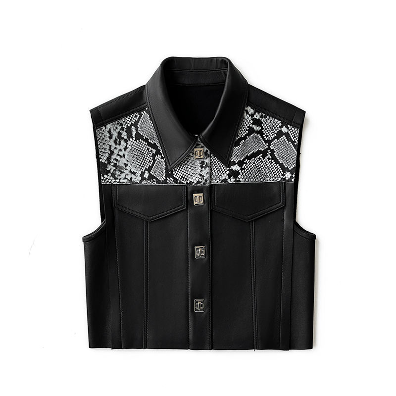 Women's genuine leather vest - Wholesale Street Style Polo Collar Special Design Snake Sk | Unidekuaidi