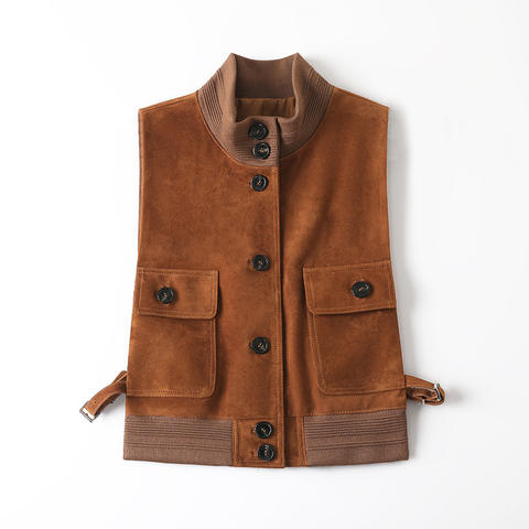 Women's genuine leather vest - Autumn New Arrival Women's Stand Collar Sleeveless Knitted | Unidekuaidi