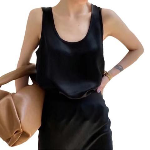 Women's genuine leather vest - Summer Triacetic Satin Sleeveless Vest Breathable U Neck S | Unidekuaidi