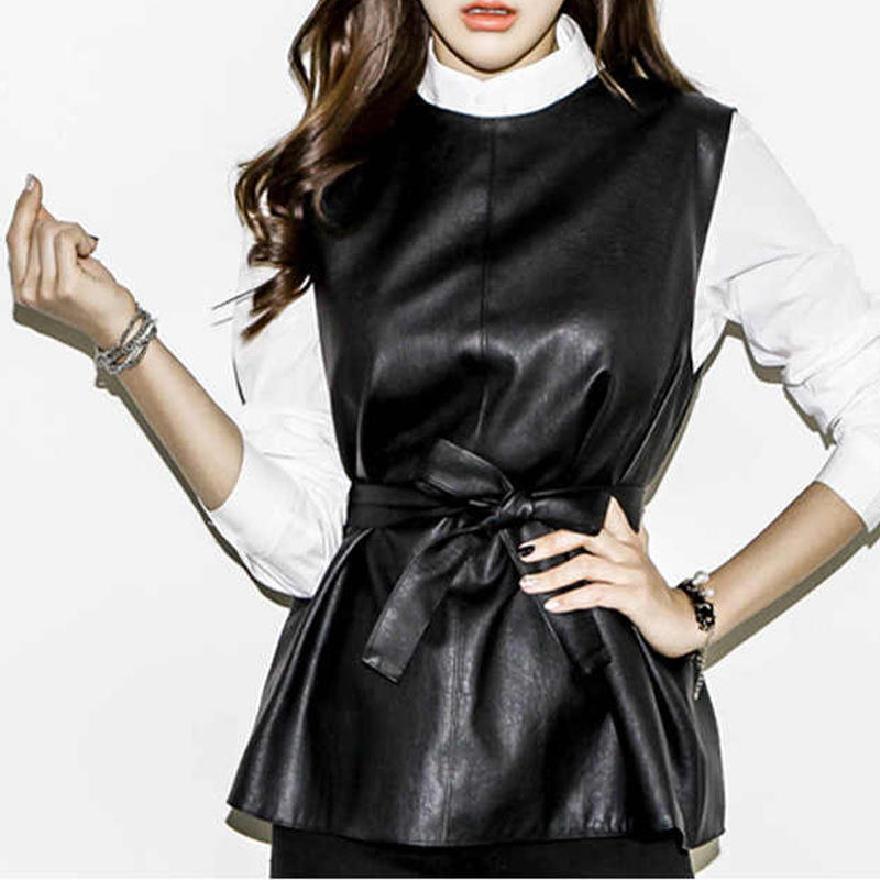 Women's genuine leather vest - Korean Style Real Leather Gilet Pullover Black Elegant Cus | Unidekuaidi