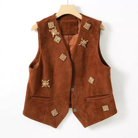 Women's genuine leather vest - New Arrival Women Vest Elegant Sheepskin Suede Leather Ves | Unidekuaidi