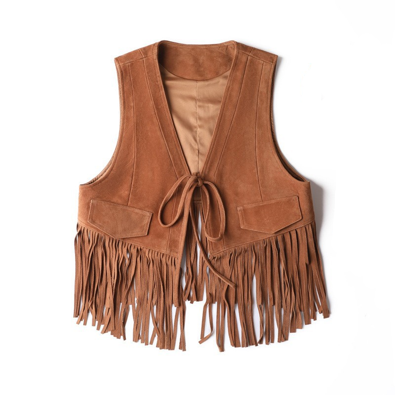 Women's genuine leather vest - New Women's Leather Vest Cowboy West Style Suede Fringe Ve | Unidekuaidi