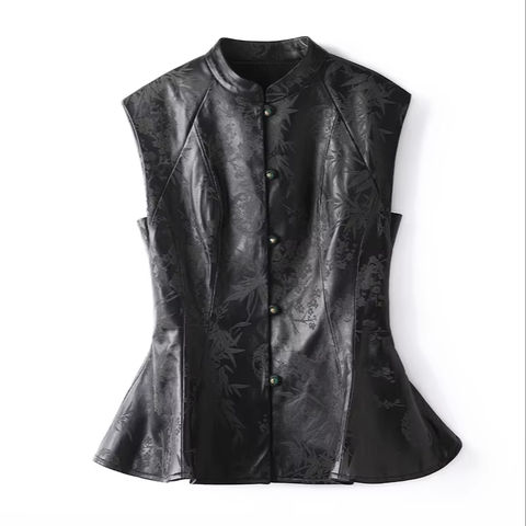 Women's genuine leather vest - Chinese Style Vest Knot Button Ruffled Printing Sleeveless | Unidekuaidi