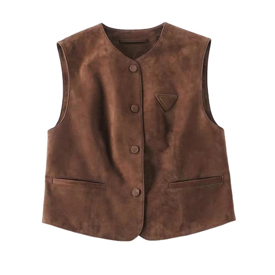 Women's genuine leather vest - New Arrival Women's Sleeveless V Neck Vintage Real Sheep L | Unidekuaidi